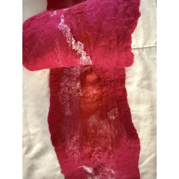 NEW Artisan Hand Felted Scarf Handmade Red Pink Merino Wool Silk Art 6x56” - Picture 3 of 5